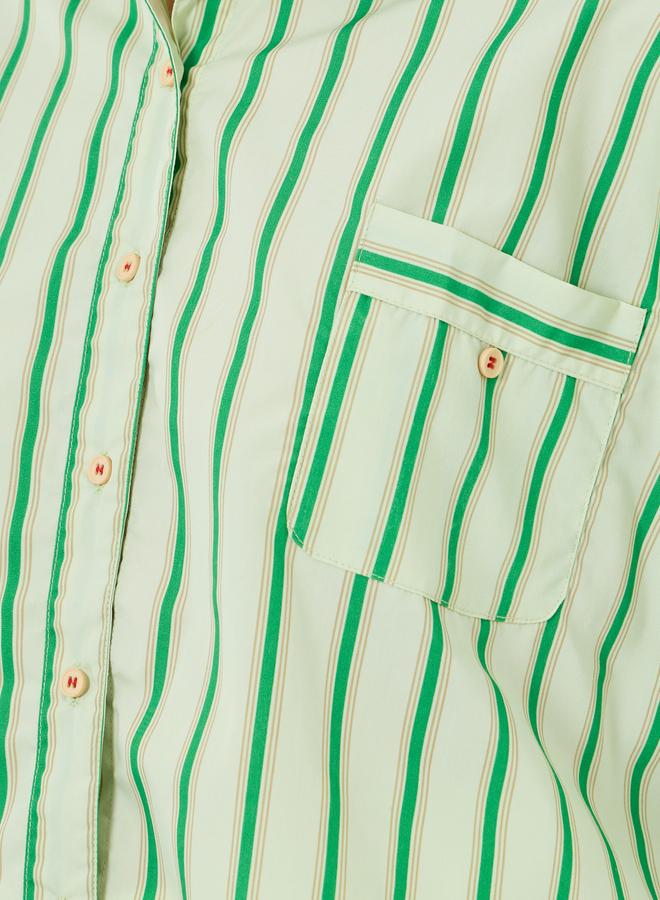 Styli Women Green Striped Oversized Shirt - Image 2